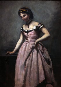 Junge Frau im rosa Kleid von Jean Baptiste Camille Corot